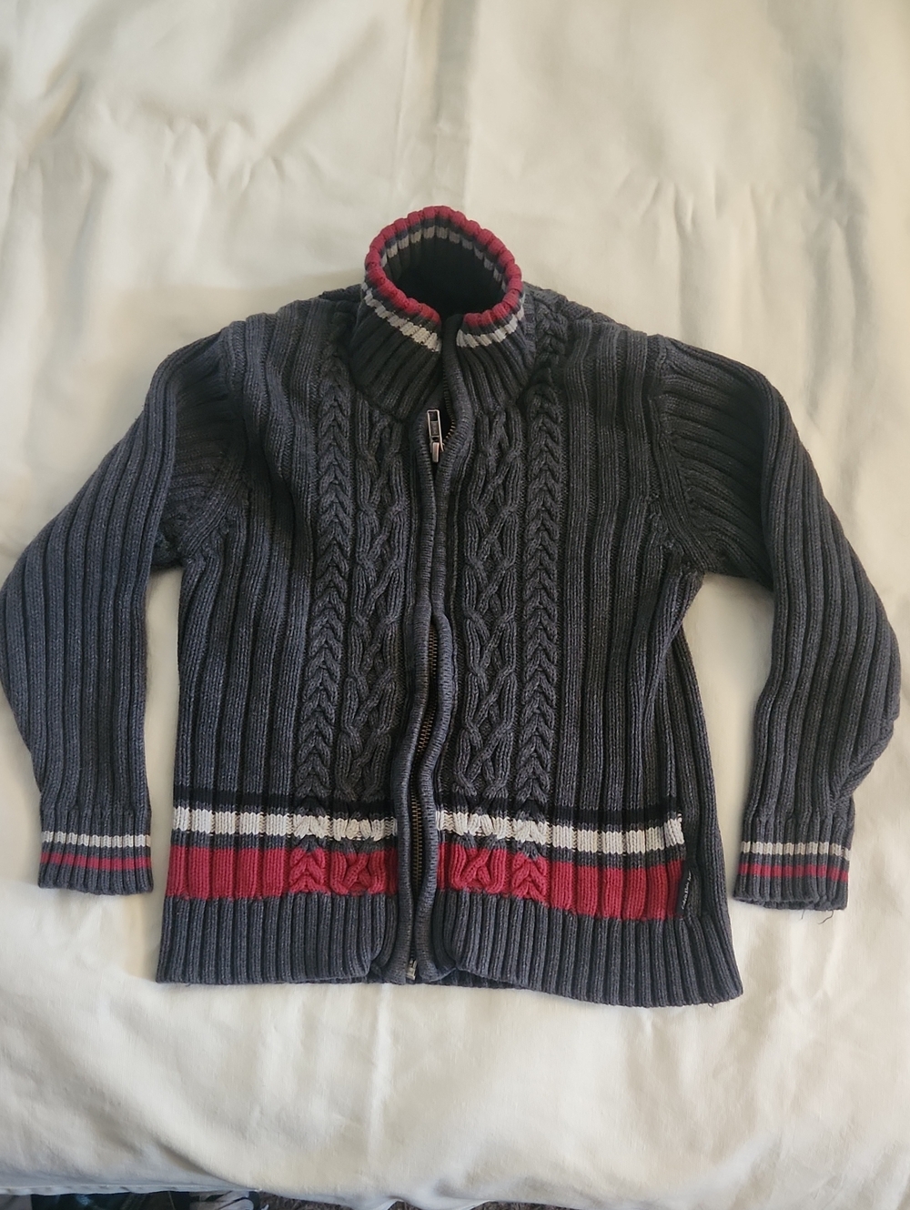 Calvin Klein Gray Ribbed Knit Zip Cardigan